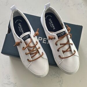 Sperry White Sneakers with Brown Laces